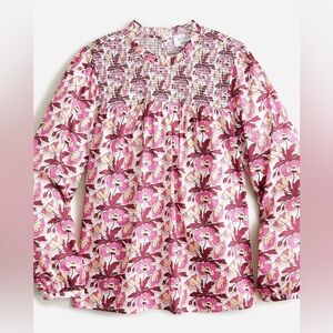 J. Crew x Liberty Cotton Poplin Smocked Button-Back Top Butterfield Poppy SMALL